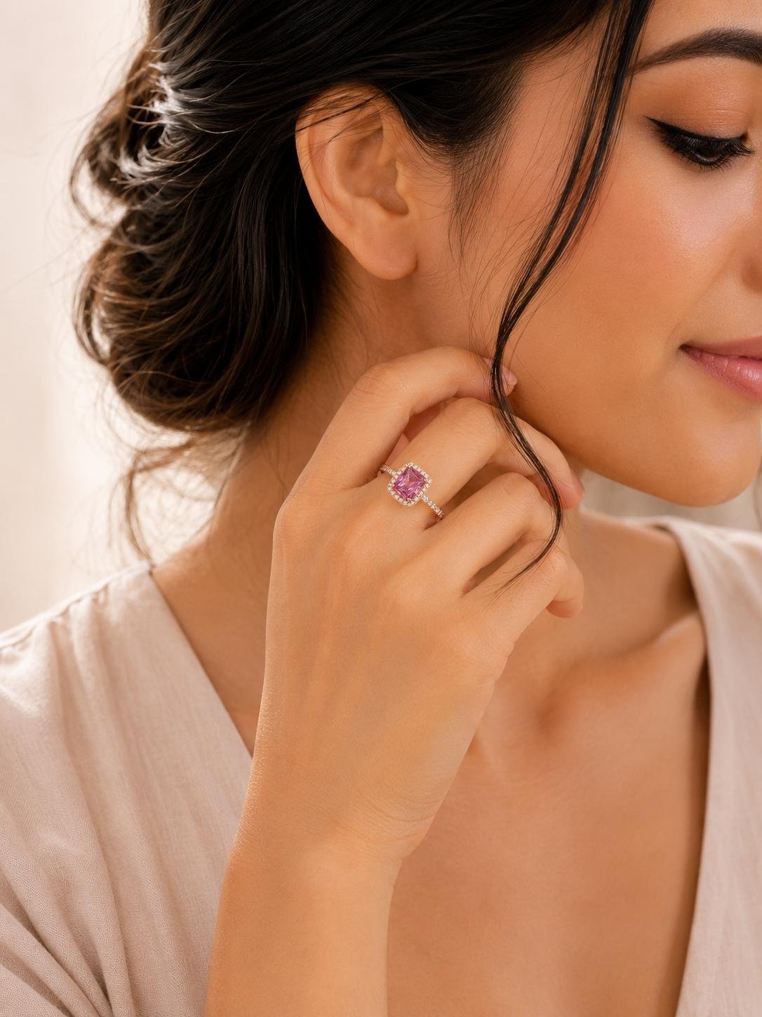 Rosé Pink Sapphire Halo Ring
