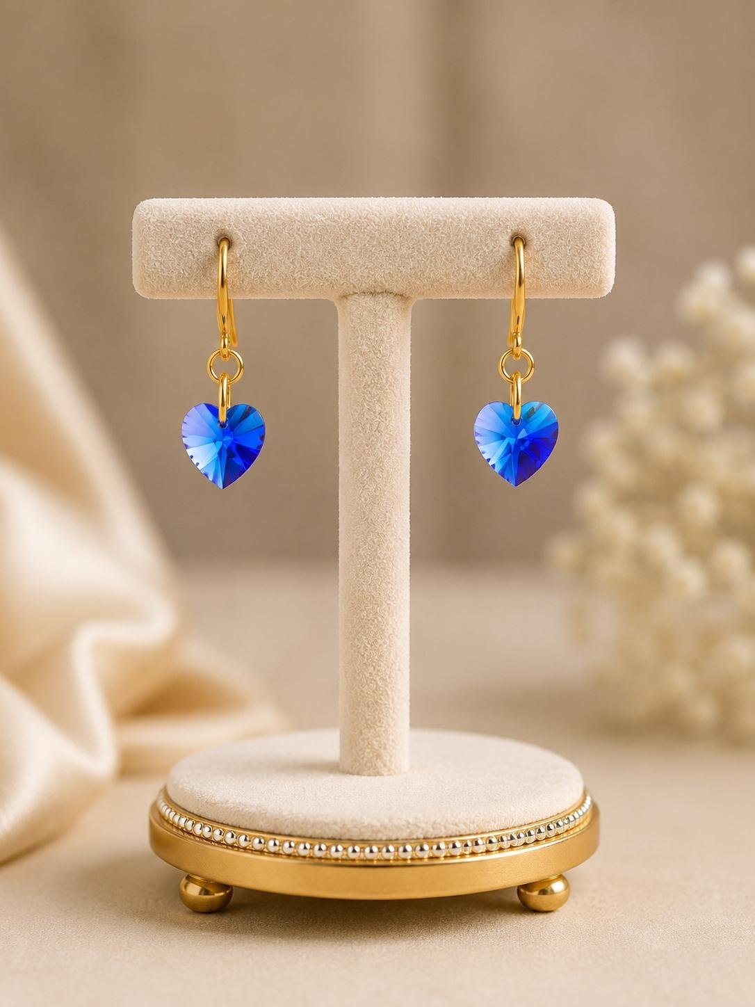 Aria Blue Crystal Heart Drop Earrings
